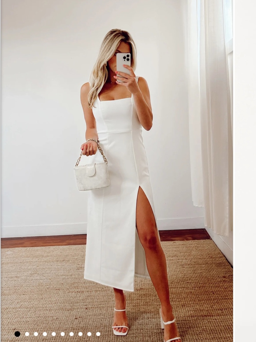 Show Me Your MuMu White Square-Neck Midi Dress with High Side Slit